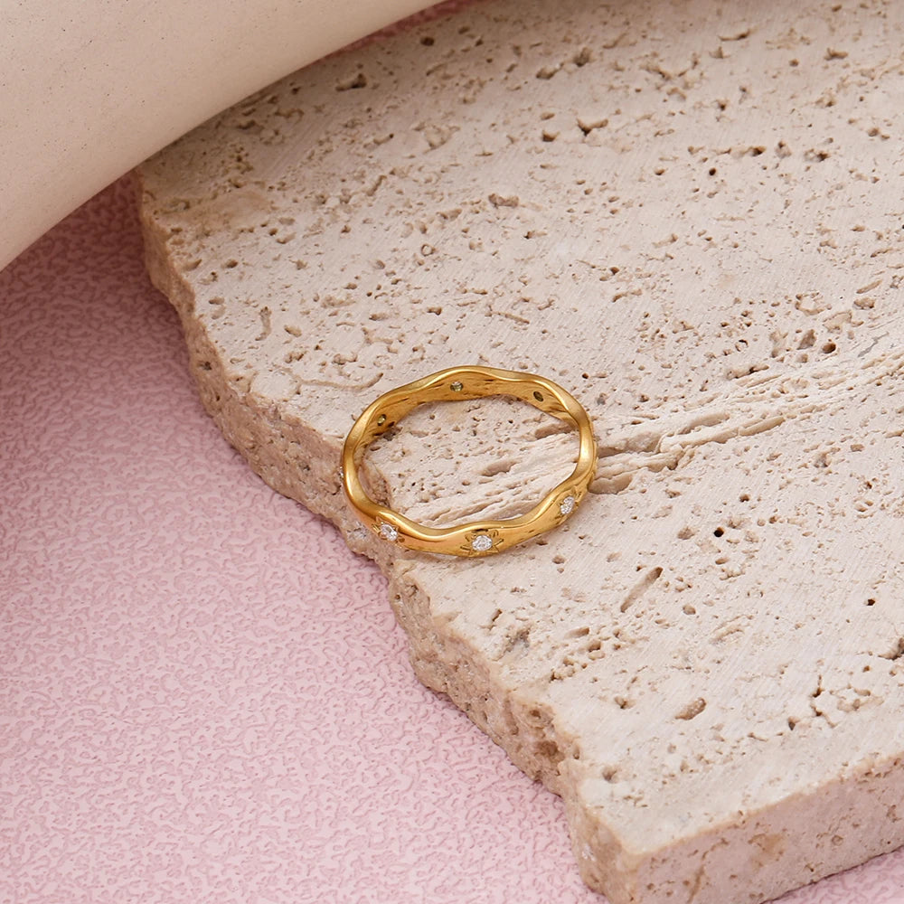 High End 18K Plain Gold Star Zirconia Surround Dainty Rings Stainless Steel Trendy Simple Gold Plated Jewelry