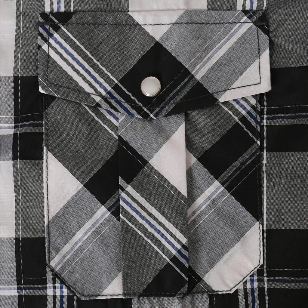 Men's Western Pearl Snap Button up Casual Cowboy Long Sleeve Two Pockets Work Plaid Shirts