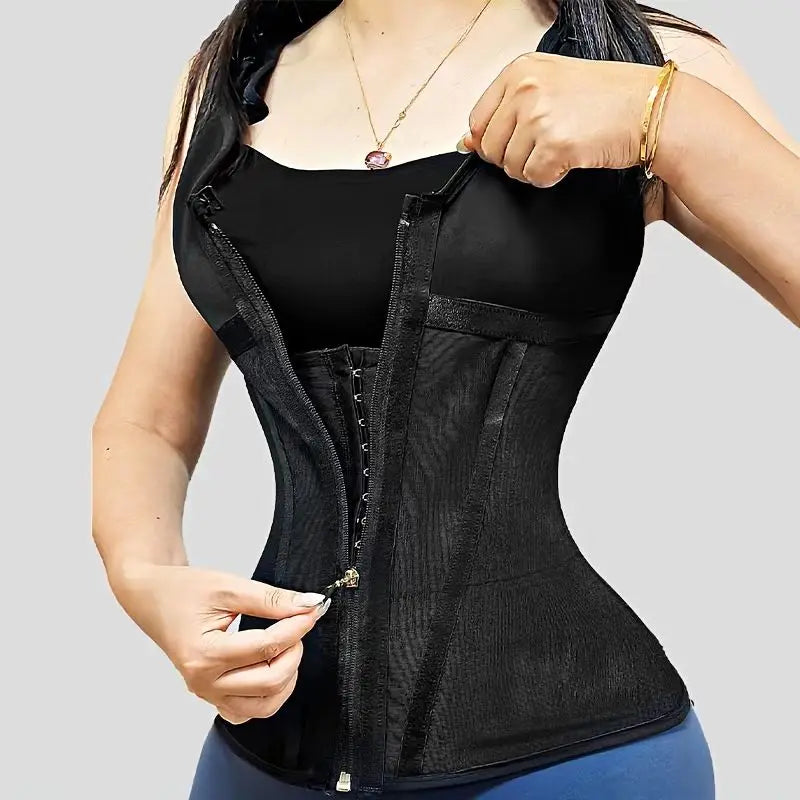 Wholesale Women Zipper Waist Trainer Double Compression Corset Vest with Hook Closure Tummy Control Slimming Body Shaper