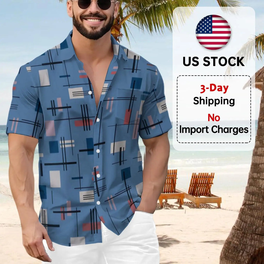 Best-selling Custom-made Hawaiian-style Ink-printed Geometric Pattern Casual Shirt for Men