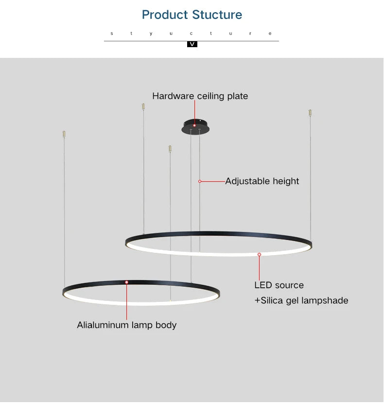 New Modern LED Chandelier for Living Room Bedroom Dining Room Aluminum Ring Indoor Pendant Chandelier Lamp Lighting