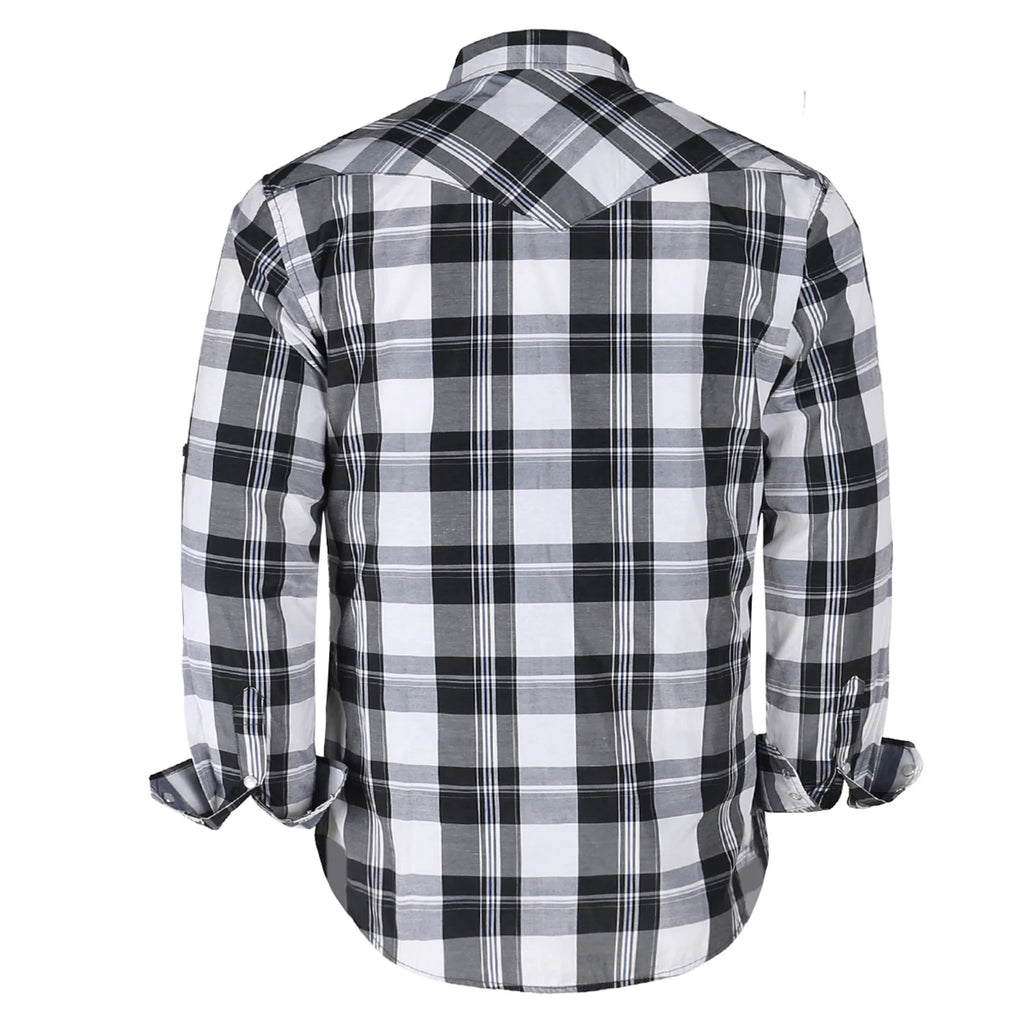 Men's Western Pearl Snap Button up Casual Cowboy Long Sleeve Two Pockets Work Plaid Shirts