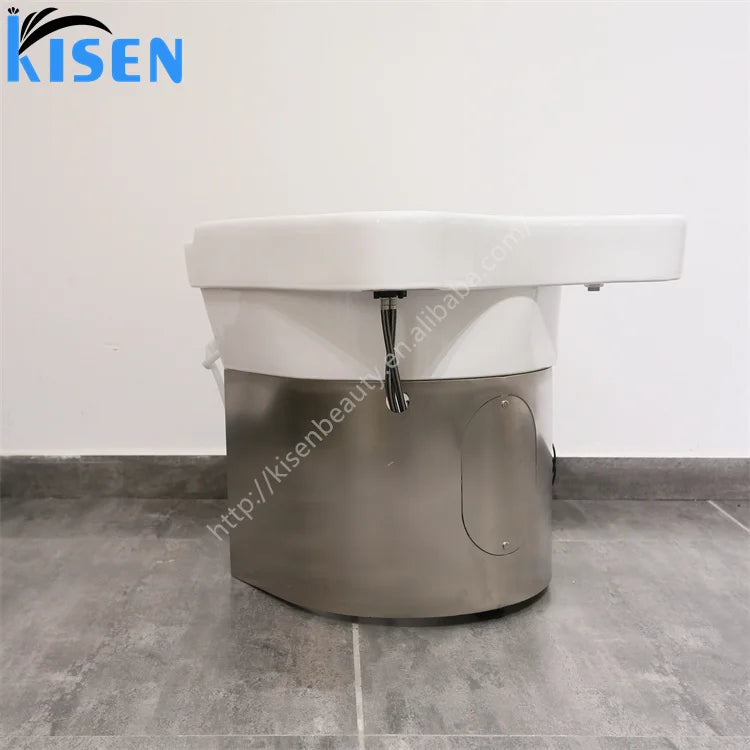 Kisen salon sink shampoo basin ceramic bowl stainless steel base use with shampoo bed massage table with plumbing