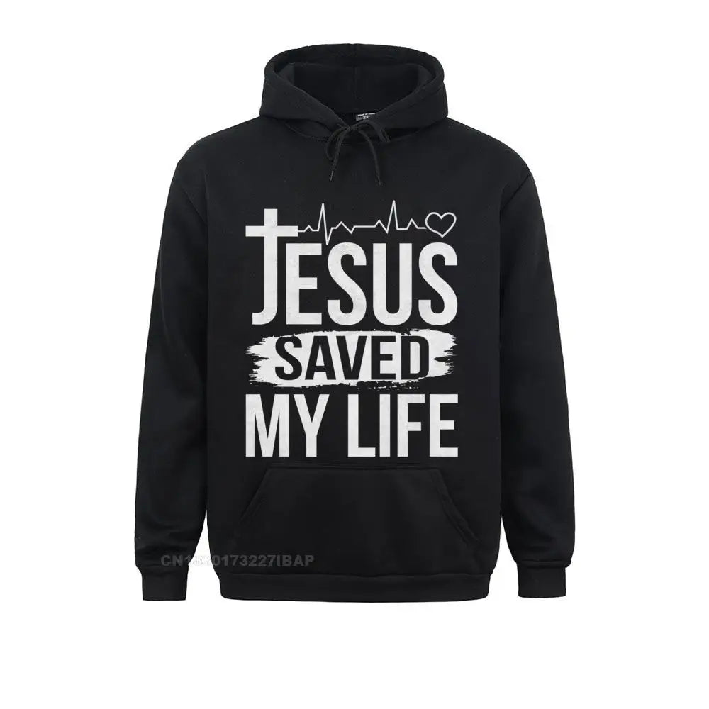 Jesus Saved My Life Christian Religion Quote Meme Premium Hooded Pullover Classic Fall Men Hoodies Customized Sportswears Brand