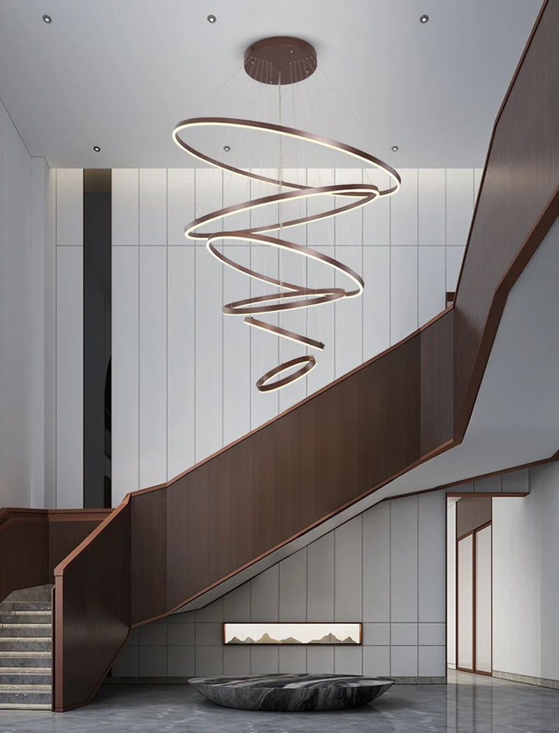 Modern LED Ring Pendant Lights Golden Creative Aluminum Circle Pendant Light for Living Room Restaurant Home Ring Lamp
