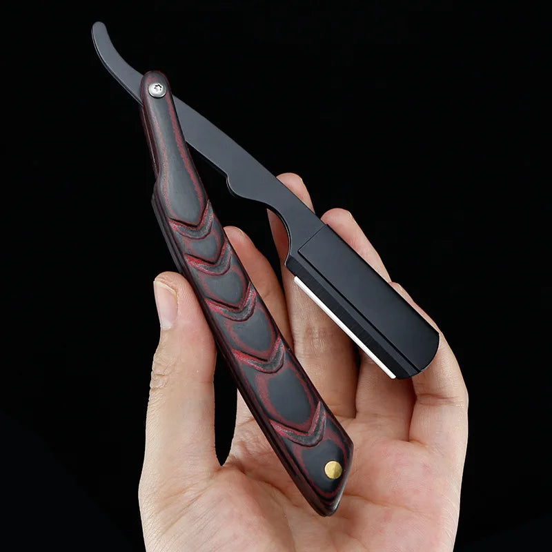 wooden trimmer manual shaver professional straight edge stainless steel sharp barber razor folding shaving blade shave beard cut