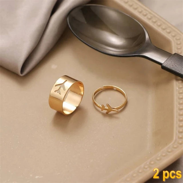 Trendy Gold Butterfly Rings for Women Men Lover Couple Rings Set Friendship Engagement Wedding Open Rings N2203181