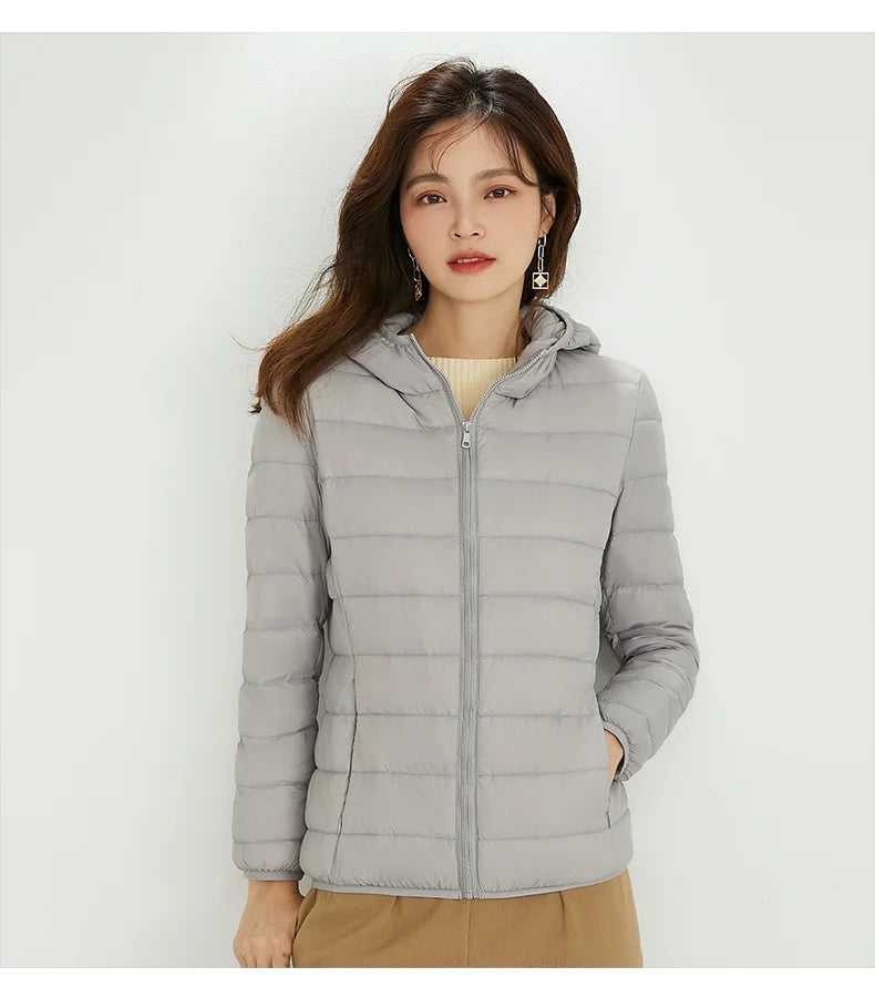 Winter Women Hooded Puffer Jackets Ultra Light Down Jacket Warm Coat Parka Female Portable Outwear Windbreaker Quilted Jacket