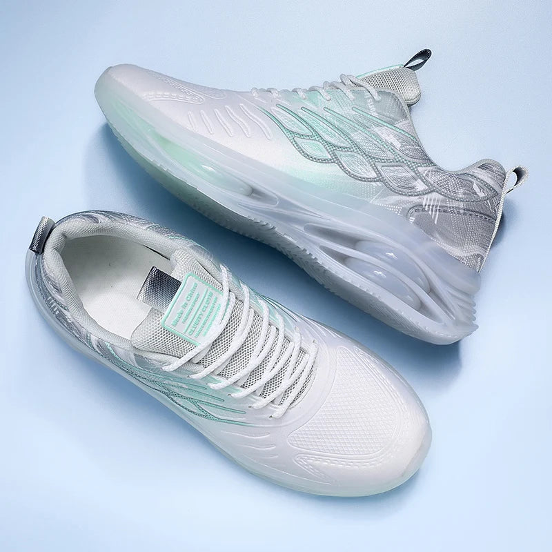 Men's Lightweight Breathable Mesh Sports Shoes PVC Sole Soft Lace-Up Spring Summer Running Walking Fashionable Style