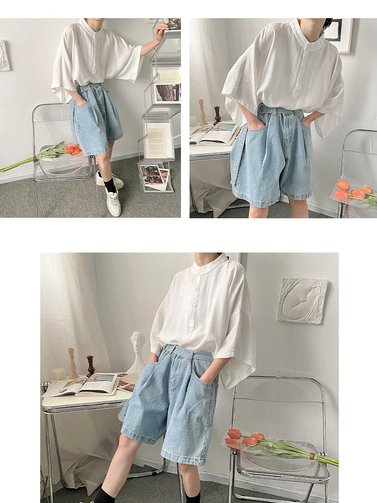 Summer Oversize Shirt Men's Fashion Black White Casual Shirt Men Streetwear Korean Loose Short Sleeve Shirts Mens Pullover Shirt