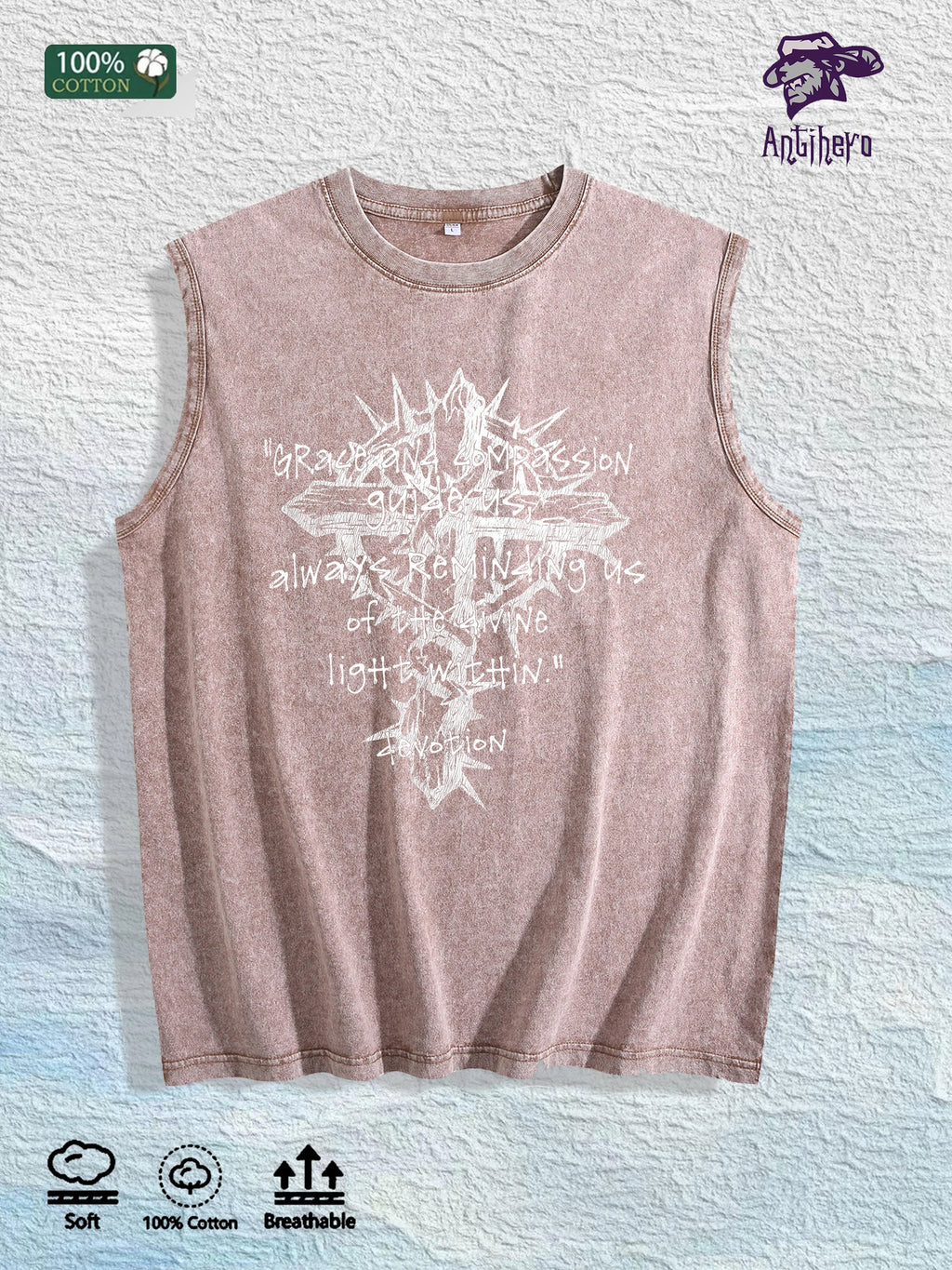 Grace Compassion Cross Graphic Washed Vest US Warehouse 3 Colors Cotton Tank
