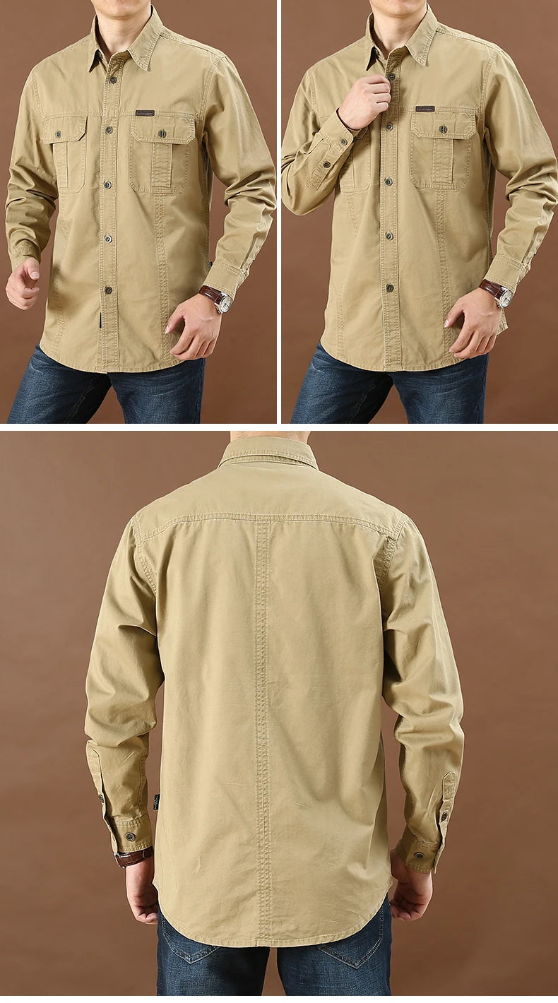 Pure Cotton Men's Shirt Men Oversized Loose Long Sleeve Cargo Shirts Men Clothing High Quality Solid Plus Size Casual Shirt 6XL