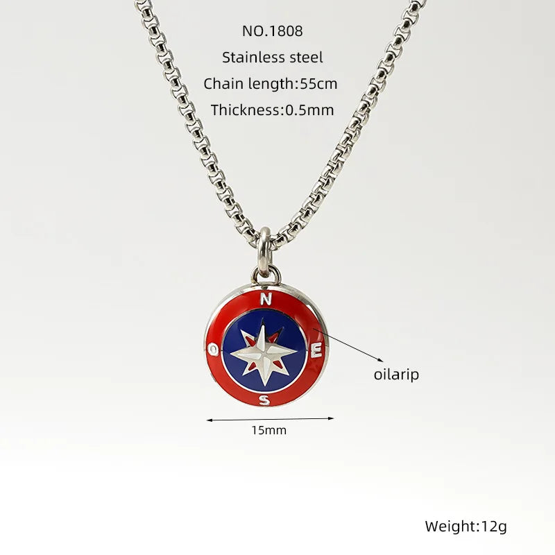 Personality Couple Necklace Ins Style Stainless Steel Compass Nautical Boat Anchor Pendant Men's and Women's Sweater Chain