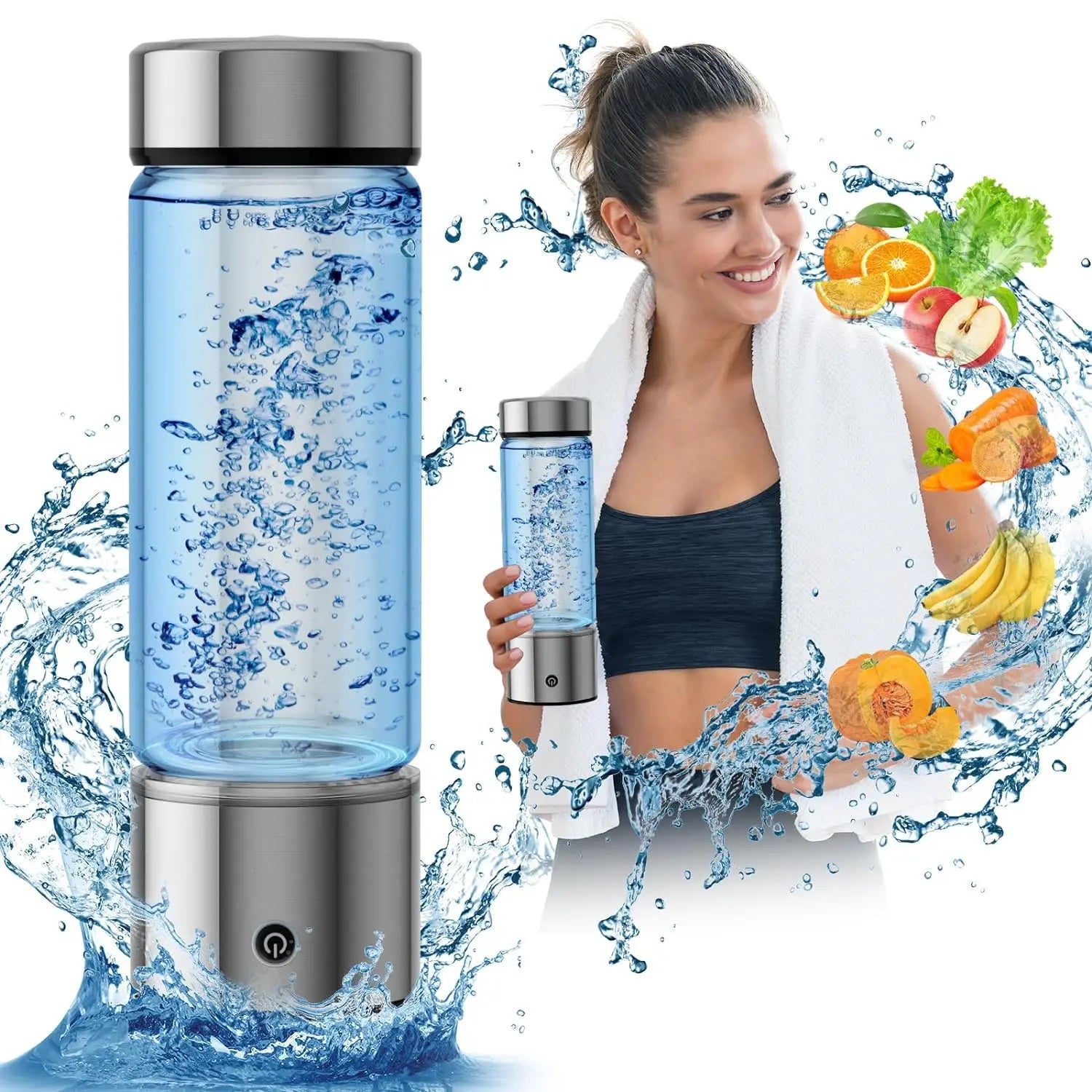 Custom logo 420ml 550ml 14oz 19oz Silver Black Hydrogen-rich Water Ionizer Bottle H2 Hydrogen Rich Water Cup with Cup Protector