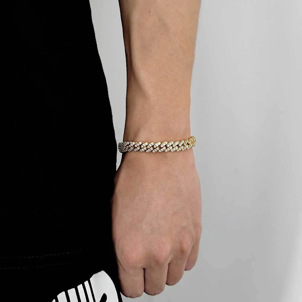 Hip Hop Fashion 8MM Full Zircon Diamond Cuban Link Chain Bracelet