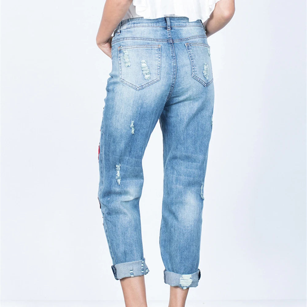 Sexy Embroidery Fashion Streetwear Women Mom Jeans Woman Jean Stacked Pants Boyfriend Baggy Jeans Vintage Clothes Denim Trousers