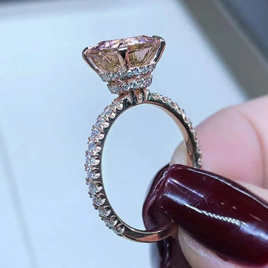 Elegant Pave Stone Ring For Women Bridal Style Fashion Finger Jewelry