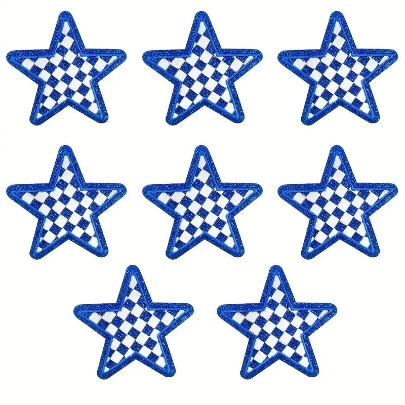 8 Pcs Glitter Star Iron on Patch Set Checkered Sequin Applique Embroidery DIY Badge for Clothes Backpack Hat Jacket Decor
