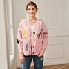 Wholesale Autumn New Arrival Fashion Lady v Neck Custom Fit Letter Heart Shape Embroidery Women Sweater Coat Casual Style Button
