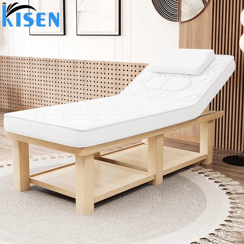 Kisen Hight Quality Beauty Salon Furniture Wooden Facial Latex Bed Fashion Designs Body Massage Table Beauty Bed for Sale