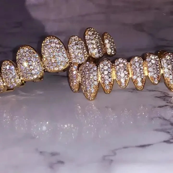 Luxury 925 Silver 14k Gold Plated Iced Out Hip Hop VVS Diamond Body Jewelry Teeth Grills for Men Wedding & Engagement Party Gift