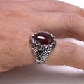 Guaranteed 925 Sterling Silver Black Rings for Men Retro Vintage Flowers Turkish Ring Jewellery With Stone Turkey Jewelry