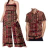 Custom on Demand Set of Couples Hawaiian Tropical Floral Big Size Shirt and Casual Women Halter Rompers Polynesian Couple Suit
