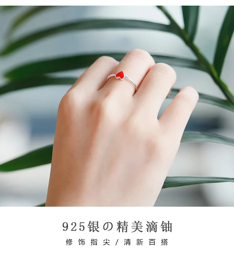 Wholesale Red Heart Silver Plated Ring for Women Fashion Jewelry Adjustable Rings