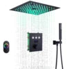 Ceiling Cold and Hot LED Shower System Matte Black12 Inch Mist and Rain Shower Head Ceiling Embedded Shower Faucet Set