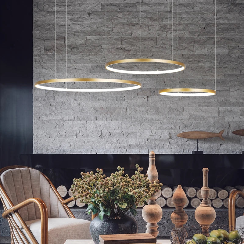 New Modern LED Chandelier for Living Room Bedroom Dining Room Aluminum Ring Indoor Pendant Chandelier Lamp Lighting