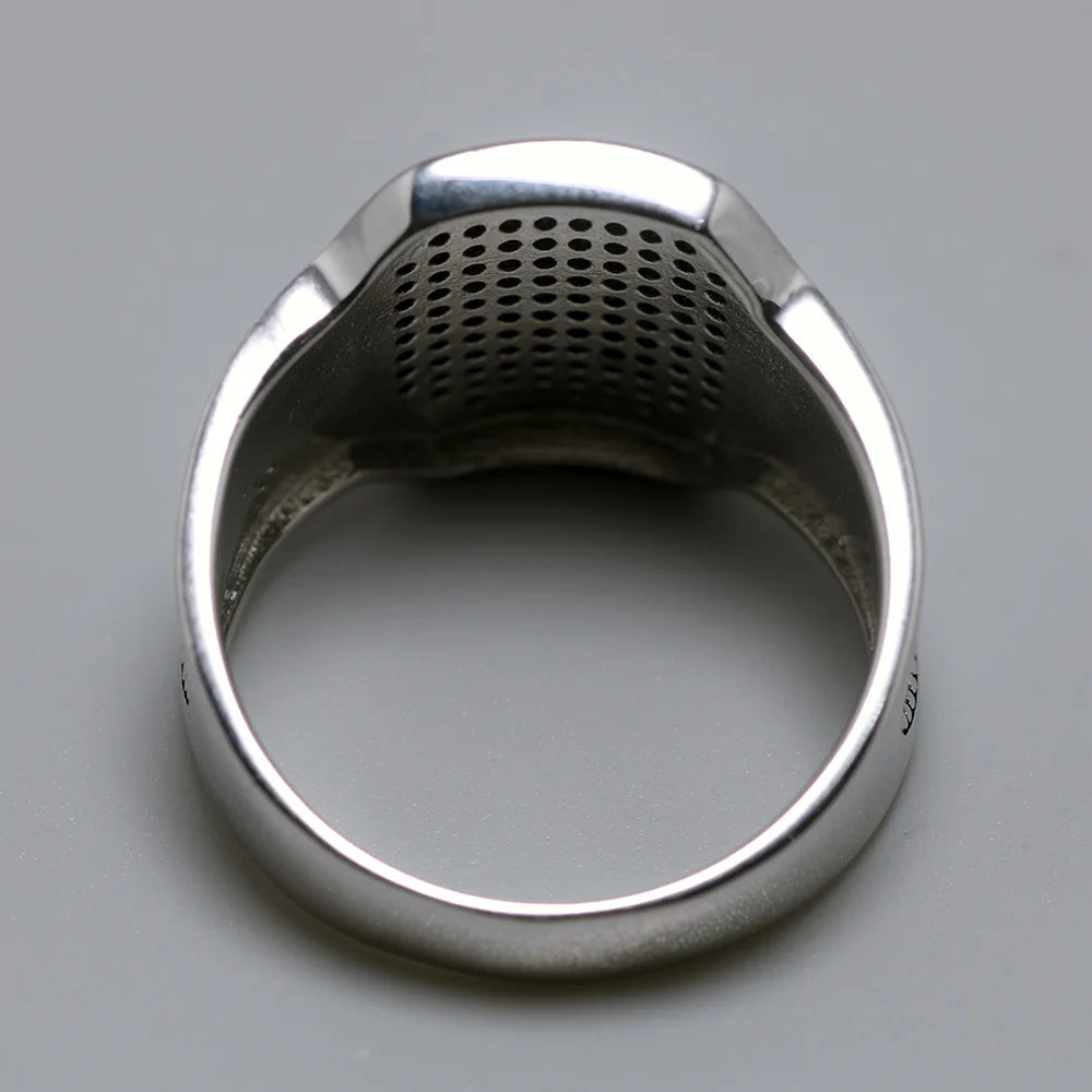 925 Sterling Silver Natural Black Zircon Stone Curved Design Turkish Men Rings
