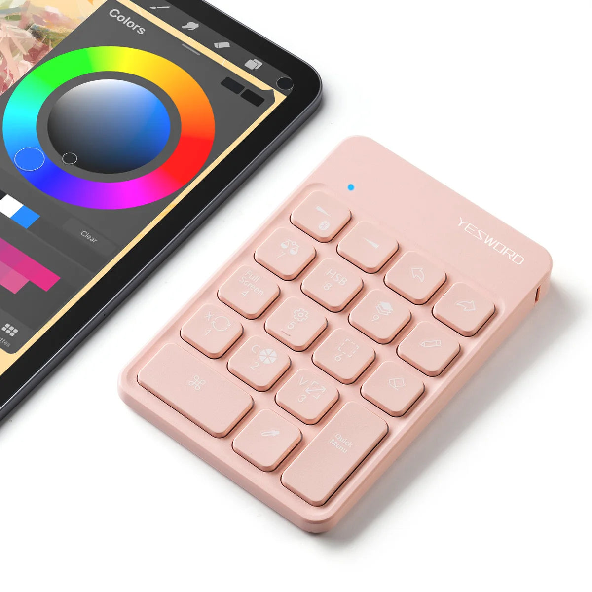 YESWORD Wireless Keyboard for Procreate Bluetooth Drawing for iPad Graphics Tablets Painting 6.5*5.5" Rechargeable PK Aoiktye 2