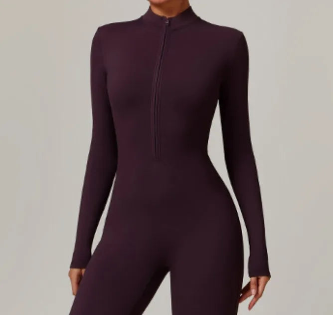 Prettysteps Zipper Nude Tight Yoga Bodysuit Outdoor Sports Bodysuit Quick Dry Running Fitness Clothes