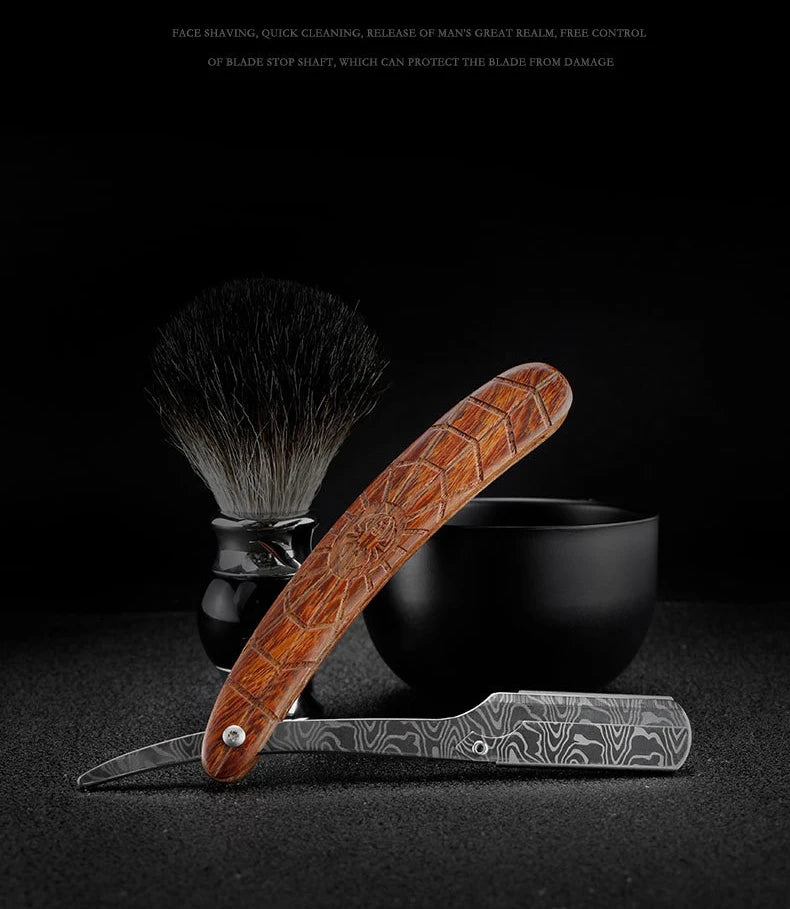 wooden trimmer manual shaver professional straight edge stainless steel sharp barber razor folding shaving blade shave beard cut