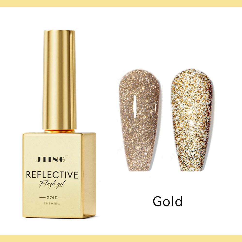 JTING Super Reflective Flash Gel Polish Classic 4Color Gold Silver Black Red Disco Reflective Gel Nail Polish Set Unique Designs