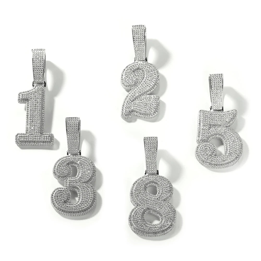 UWIN Hip Hip CZ Lucky Number Pendant Single Big Numbers Pendant Necklace 0 to 9 Special Rapper Jewelry