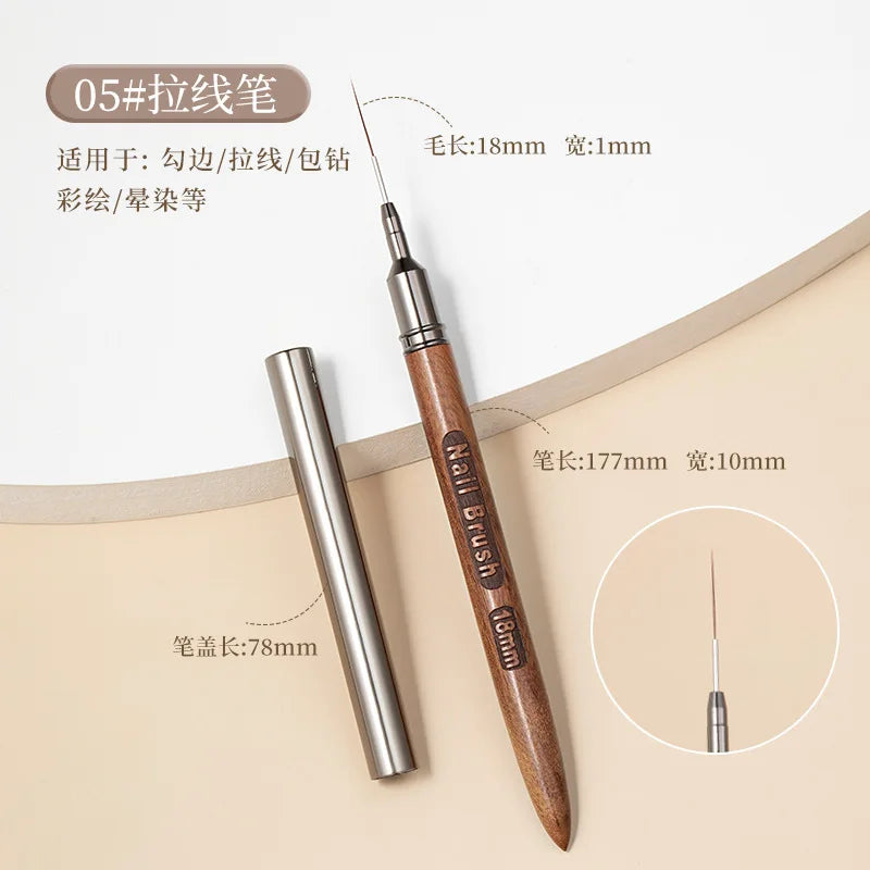 New 5pcs 6/9/12/15/18mm Wood Rod Nail Liner Brush Drawing Lines Stripe Painting Flower Pen Handle Nail Art Tools