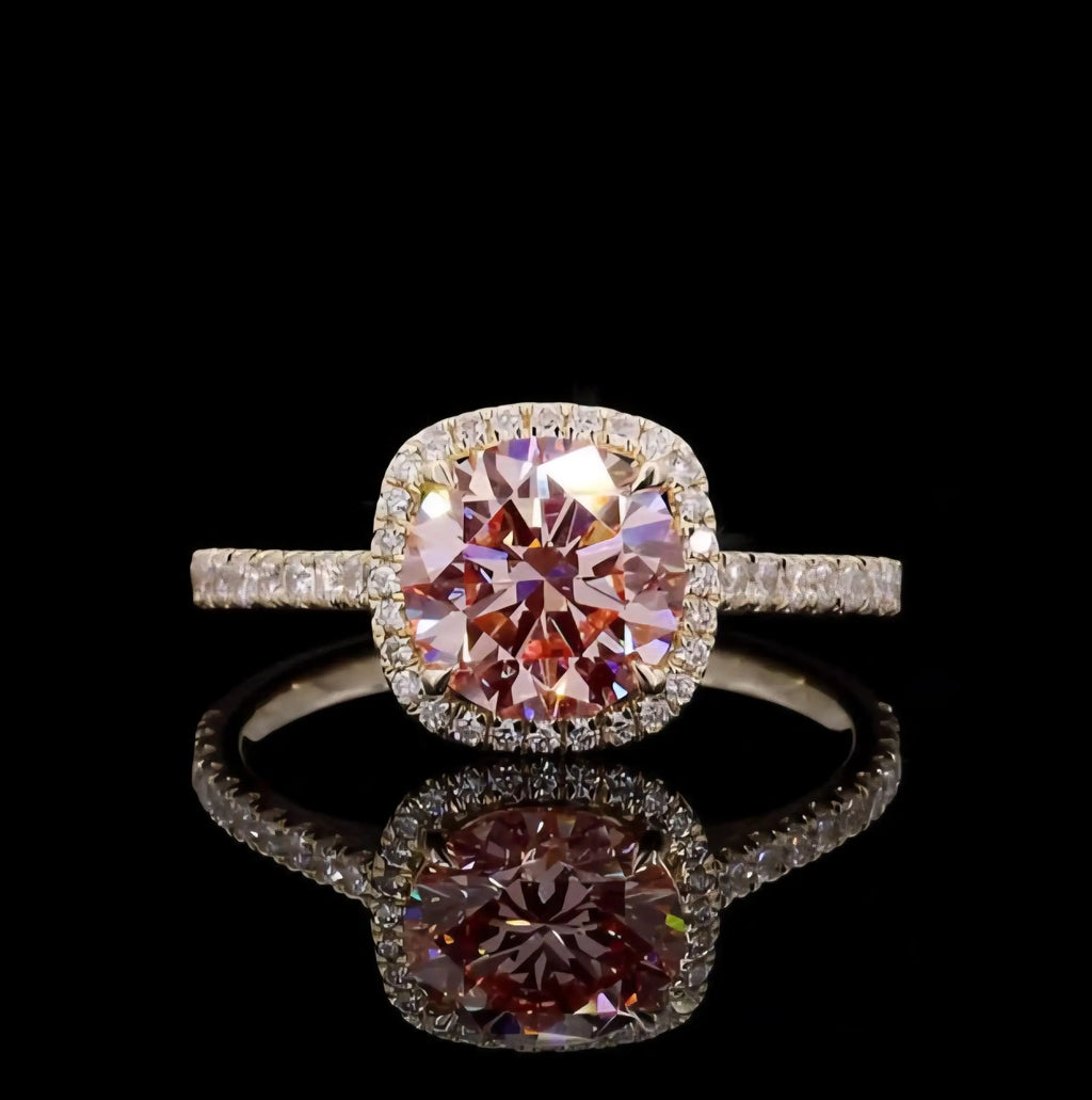 Luxury 8CT Pink Lab Grown Cut Diamond Engagement Ring IGI Certified VS1 Clarity 14K Yellow Gold Rhodium Plated Vintage Fine