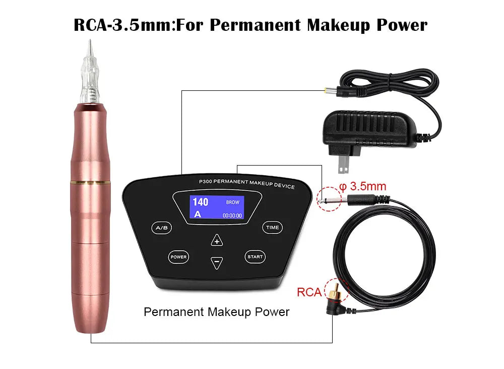 BIOMASER Newest Permanent Makeup Tattoo Machine 2 Head Rose Gold Microblading Pen Equipment 3D Microblading Tattoo Gun Set