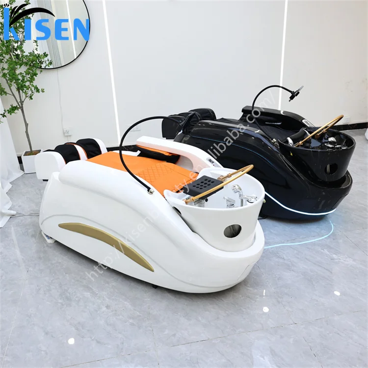 KISEN Luxury Portable Salon Furniture Electric Massage Hair Spa Washing Bed with Water Circulation for Barber Shops