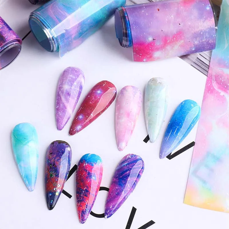 10 Colors Starry Sky Pattern Lace Style 3D Nail Foil Decals New Plastic Nail Sticker 4*100cm Transfer High Quality and Stylish