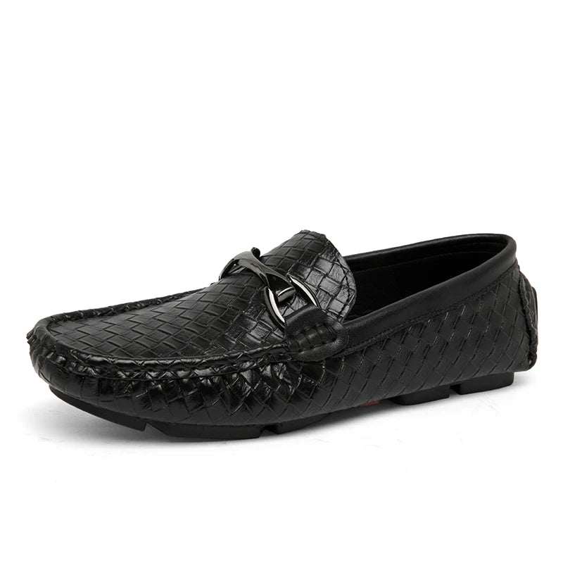 Men's Loafers Driving Shoes Gommino Penny Loafer Flats Woven Leather Moccasins Low-top Slip on Light Weight Spring Metal Casual