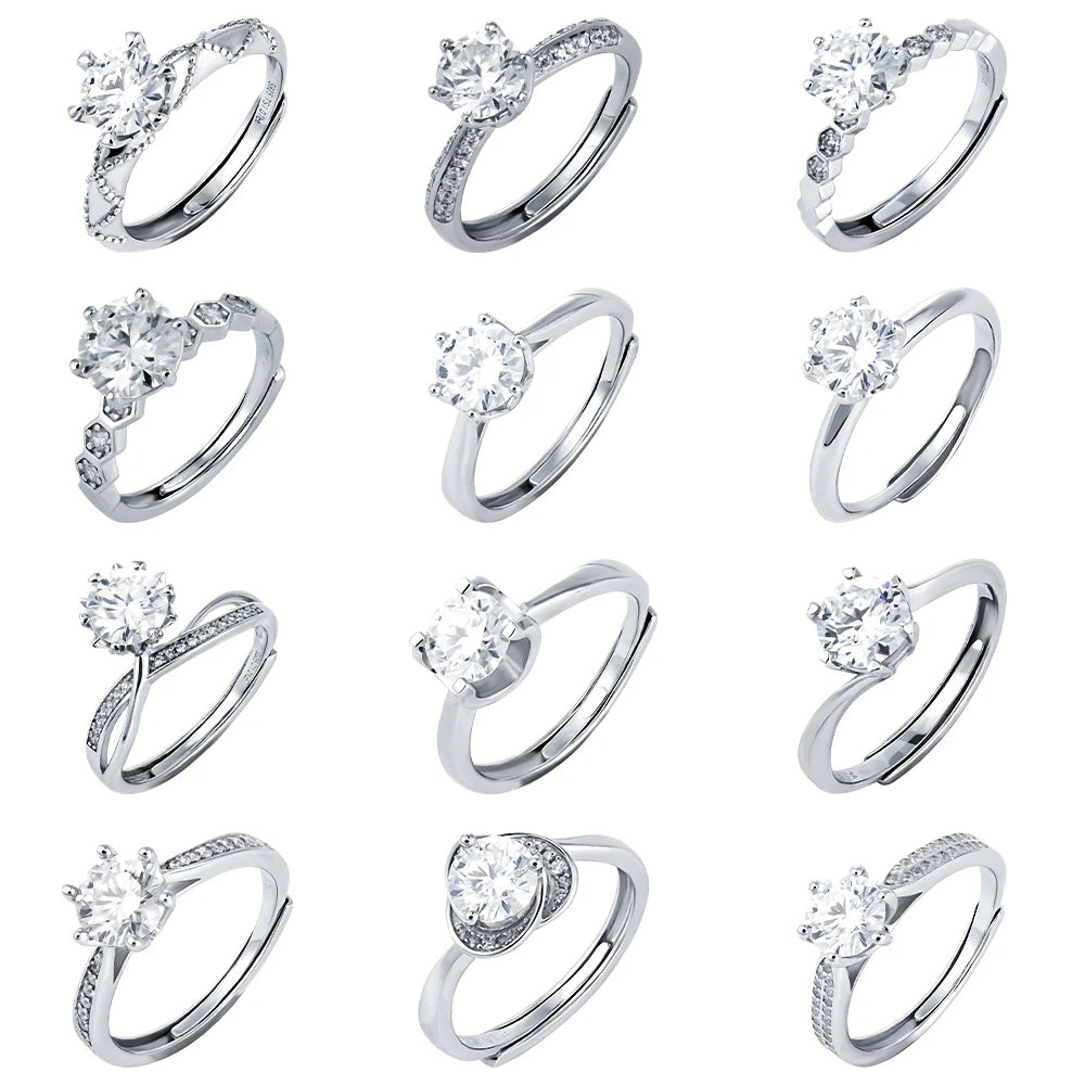 Wholesale Jewelry Women Gra Certificate Cut VVS Diamond Moissanite Engagement Wedding Set 925 Sterling Silver Adjustable Rings