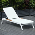 Modern Foldable Outdoor Chaise Lounge Adjustable White Beach Garden Courtyard Patio Hotel Poolside Wood Grain Aluminum Frame Sun