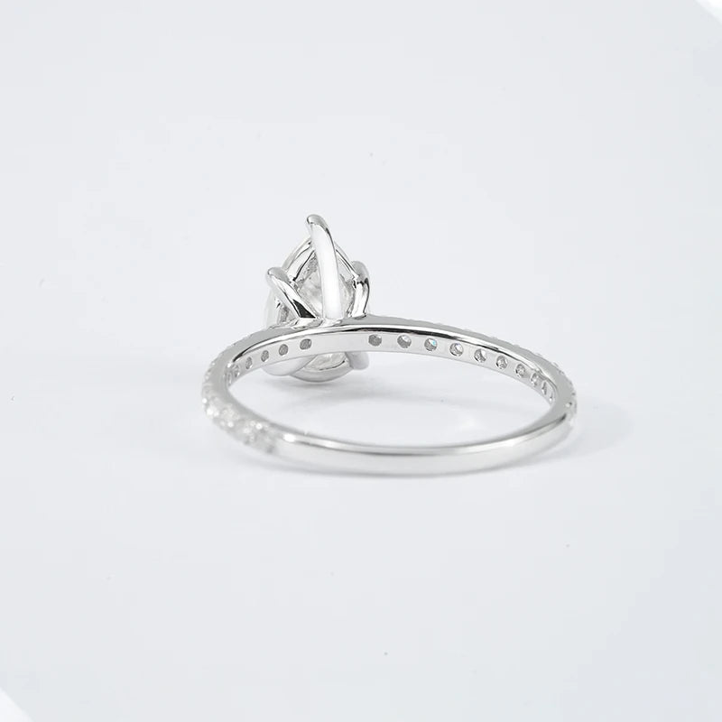 Starsgem S925 Sterling Silver 1.5ct Pear Cut Moissanite Pave Band Engagement Rings