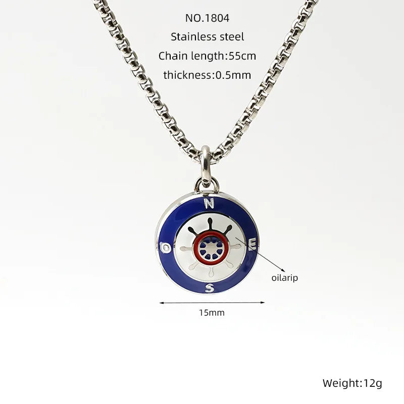 Personality Couple Necklace Ins Style Stainless Steel Compass Nautical Boat Anchor Pendant Men's and Women's Sweater Chain