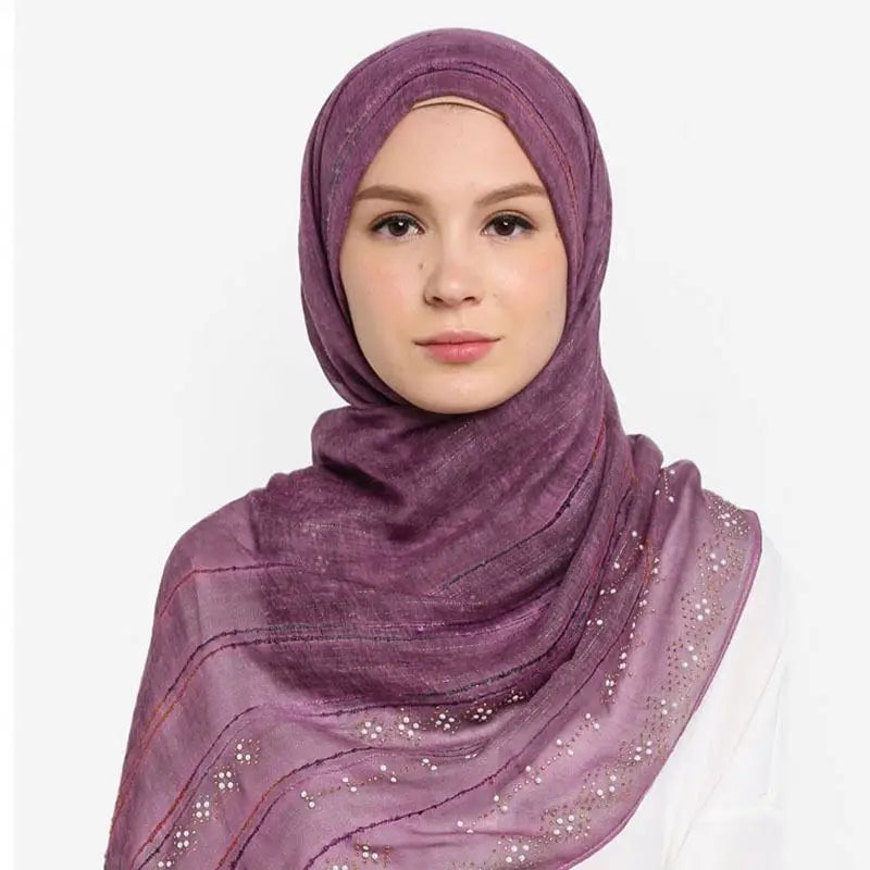 W-New Women's Sequins Glitter Cotton Scarf Hijab Shimmer Muslim Scarves Head Wraps