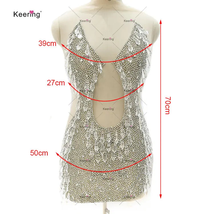 New Design Shiny Full Stone Panel  Dangle Crystal Beading Bodice Rhinestone Applique  for Bridal WDP-533