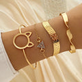New Cute Cat Geometric Diamond Gold Metal Bracelets for Women Crystal Twisted Gold Color Metal Bangle Fashion Jewelry Gifts