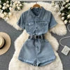 2024 Summer Elegant V-neck Jumpsuit for Women High Waist Denim Short Jumpsuit Ladies Elegant Overalls Wholesale